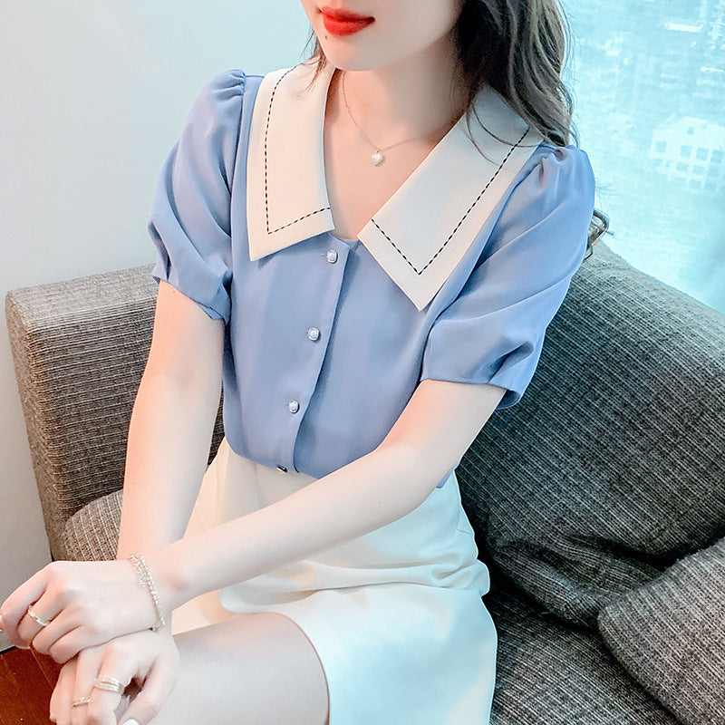 Damen Bluse Großer Kragen Rüschendetails Elegante Bluse