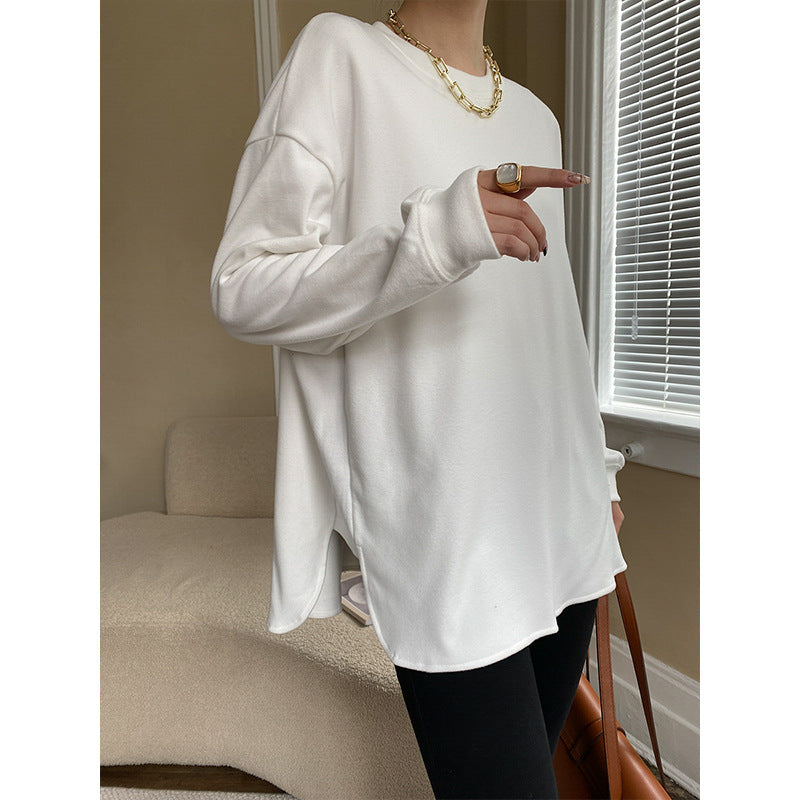 Damen Langarmshirt Rundhalsausschnitt Baumwolle Schwarz - Norvielle