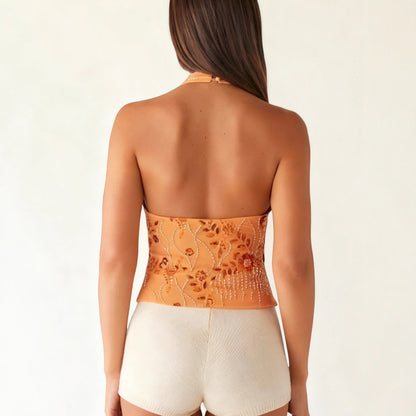 Damen Haltertop Florales Design Schimmernde Applikationen