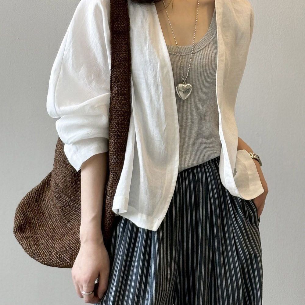 Damen Leinenjacke Lässig Beige