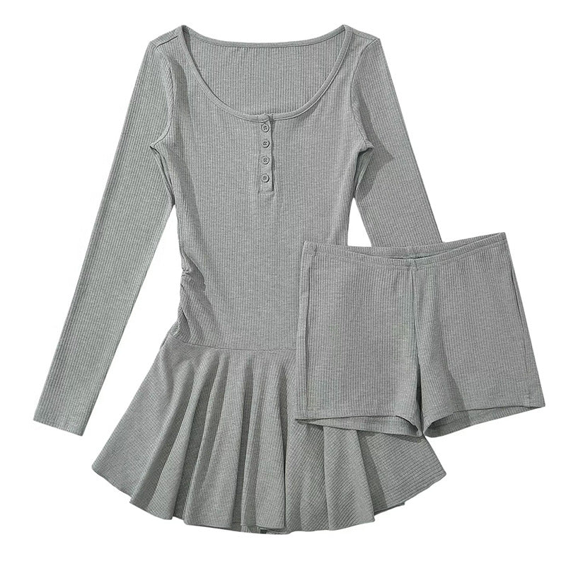 Damen Langarmkleid Fließender Rock Norvielle