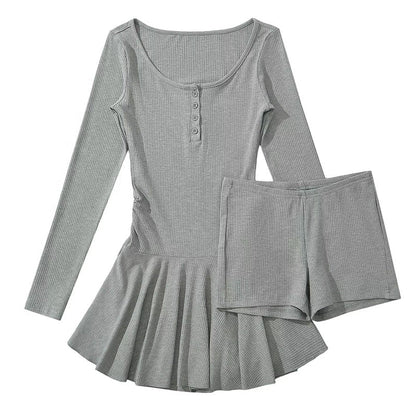 Damen Langarmkleid Fließender Rock Norvielle