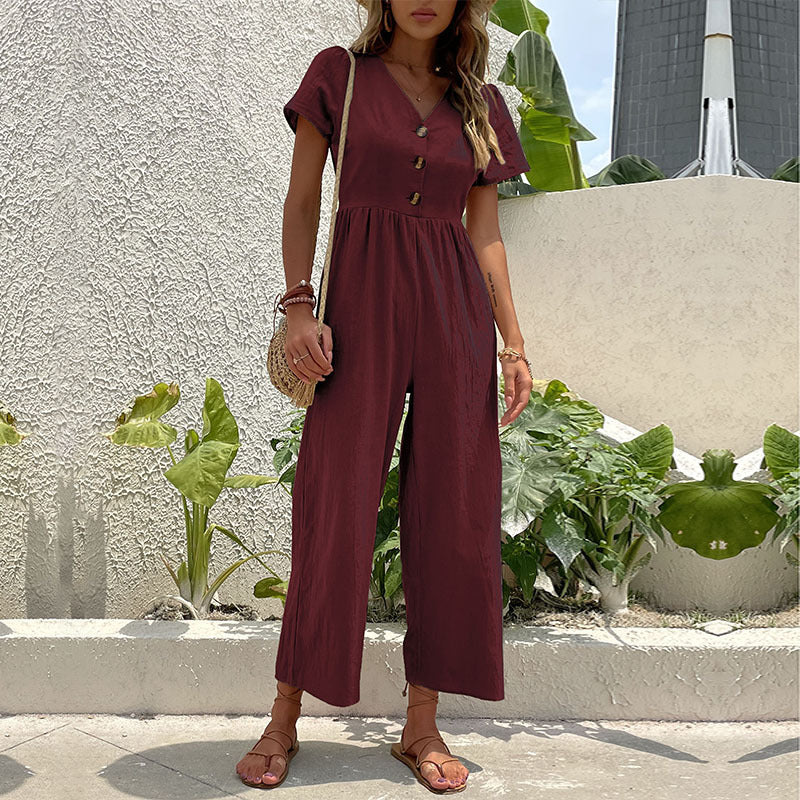 Damen Jumpsuit Weite Beine Knopfdetails Norvielle