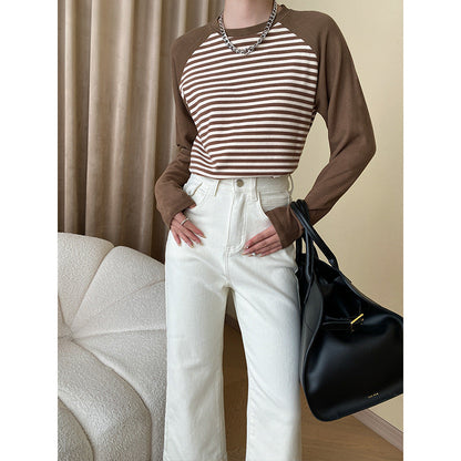 Damen Langarmshirt Gestreift Raglanärmel Modisch Norvielle