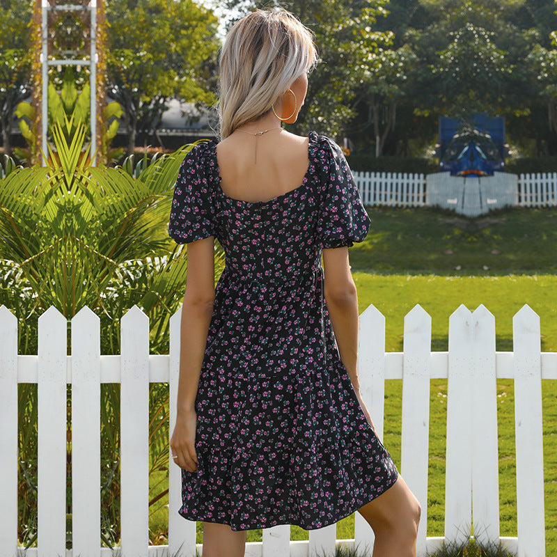 Damen Blümchenkleid mit Puffärmeln und Volumenrock