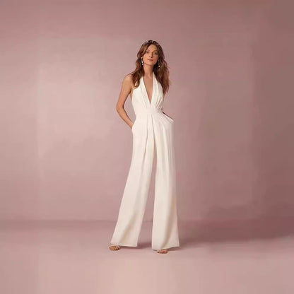 Damen Jumpsuit V-Ausschnitt Weites Bein Norvielle