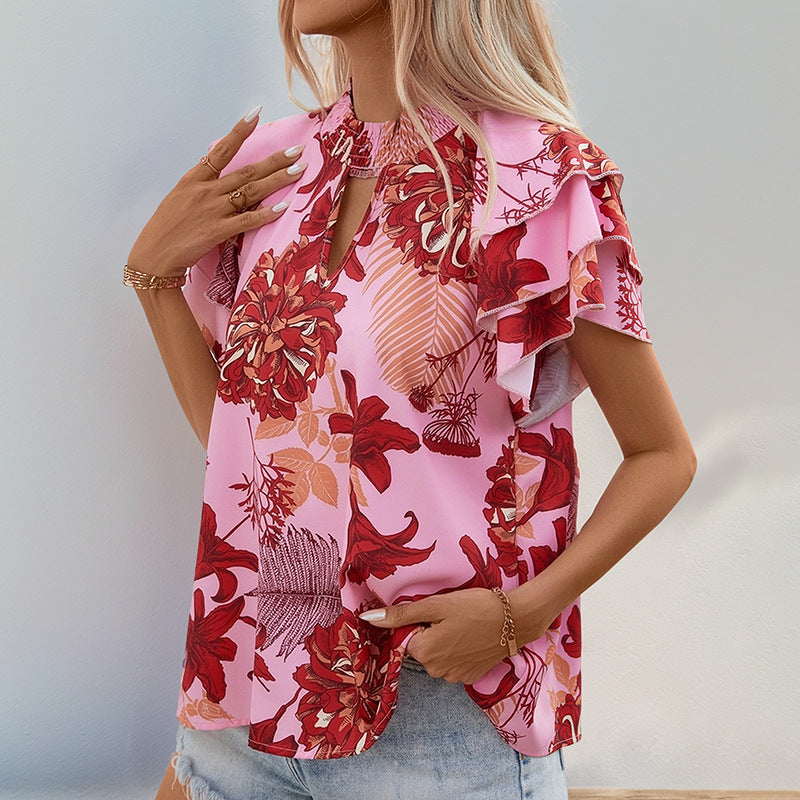 Damen Bluse mit Rüschendetails und Blumenmuster
