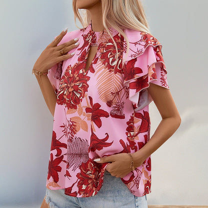 Damen Bluse mit Rüschendetails und Blumenmuster
