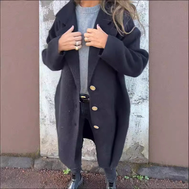 Damen Übergangsjacke Weites Design Knopfdetails Elegantes Design