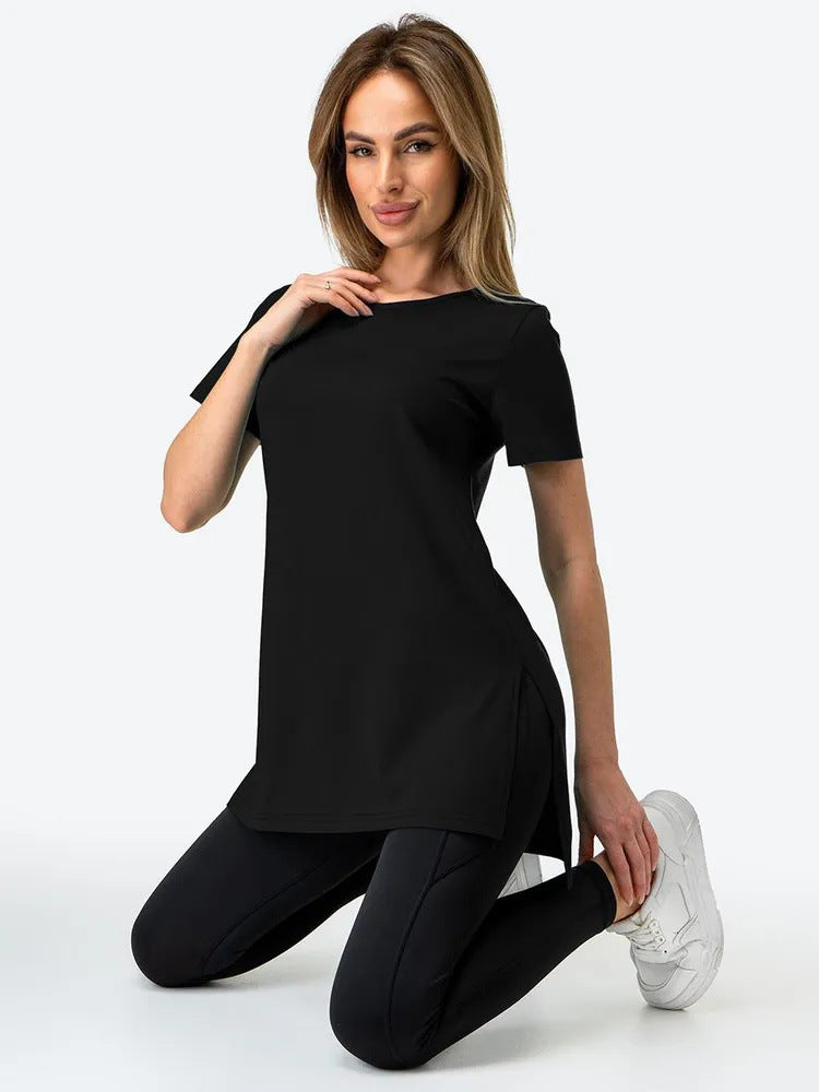 Damen Longline T-Shirt mit Schlitzen Hochwertig Bequem Weiß