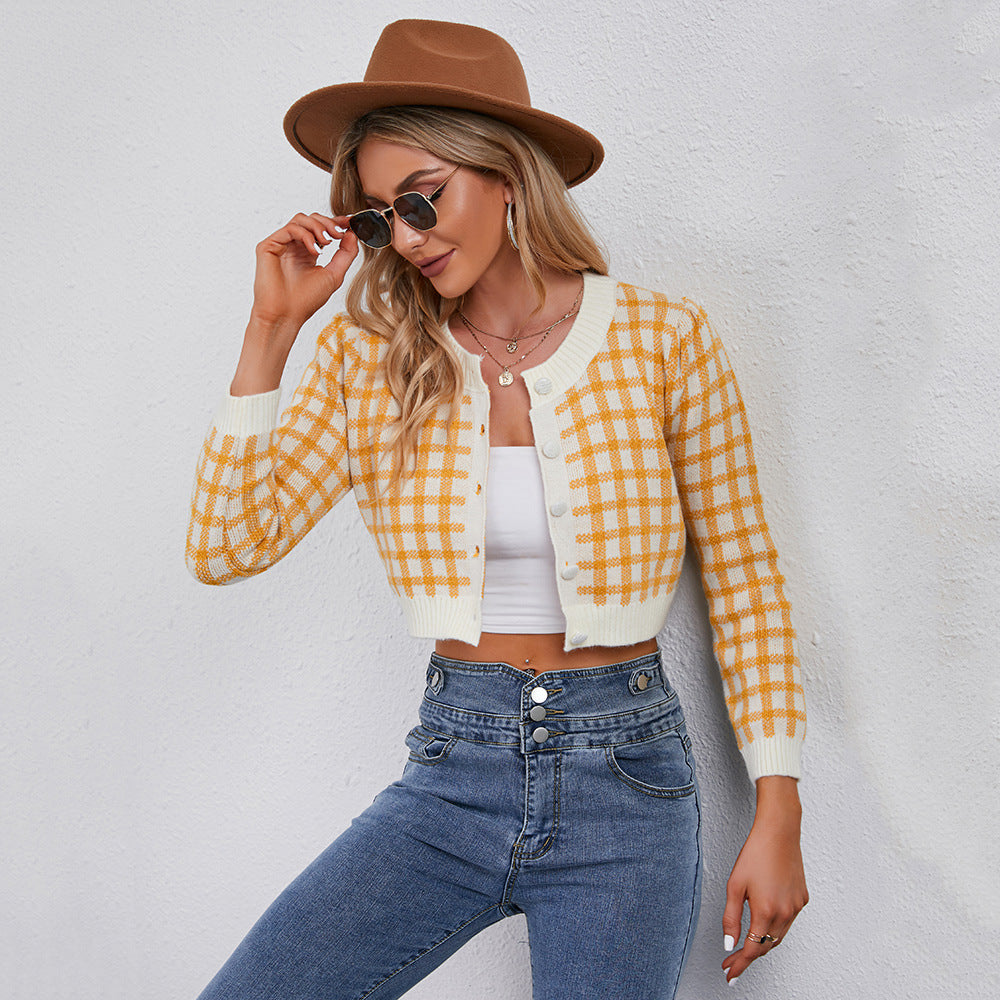 Damen Strickcardigan Karo Norvielle Weich Grün
