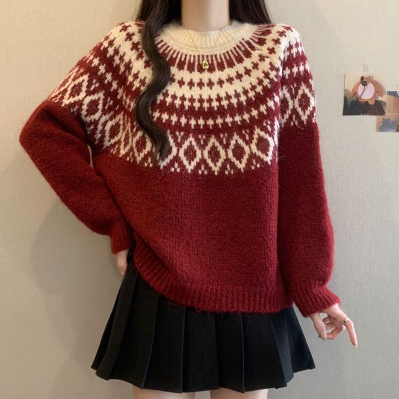Damen Strickpullover Nordisches Muster Weich Grün - Norvielle