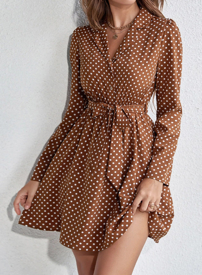 Damen Mini-Kleid Gepunktet Gürtel Norvielle