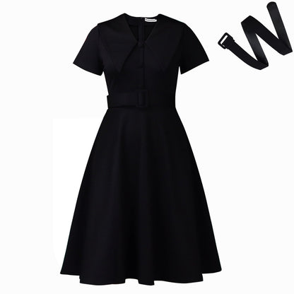 Damen A-Linien Kleid mit Kragen und Gürtel Norvielle