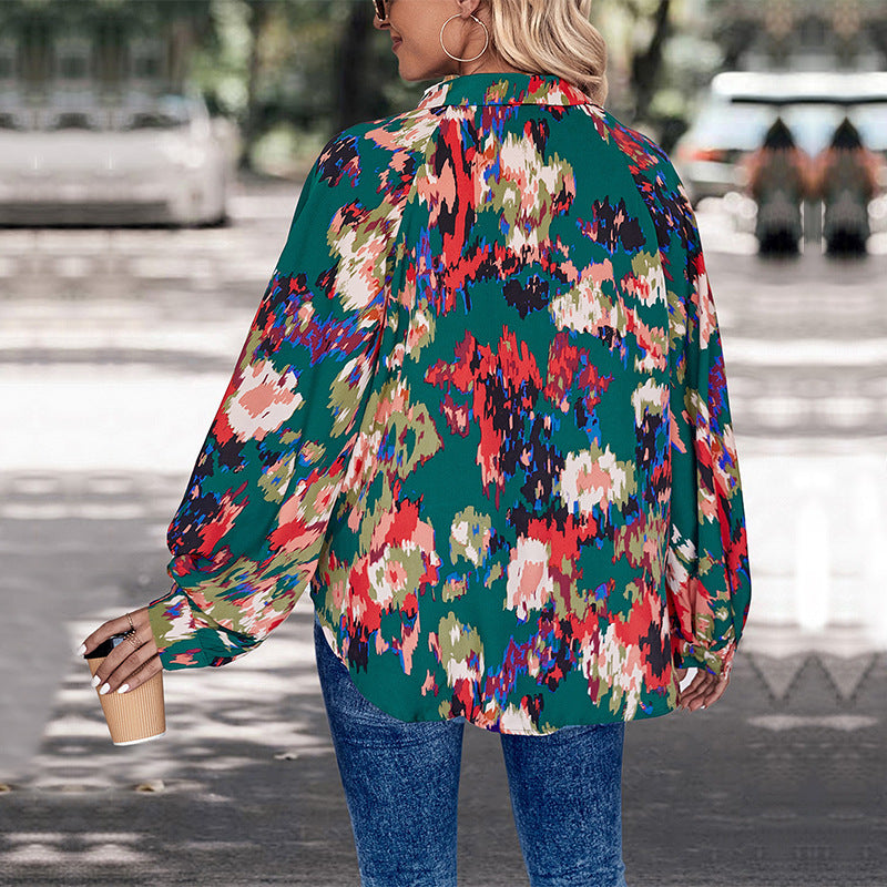 Damen Bluse Florales Muster Lässiger Schnitt Norvielle