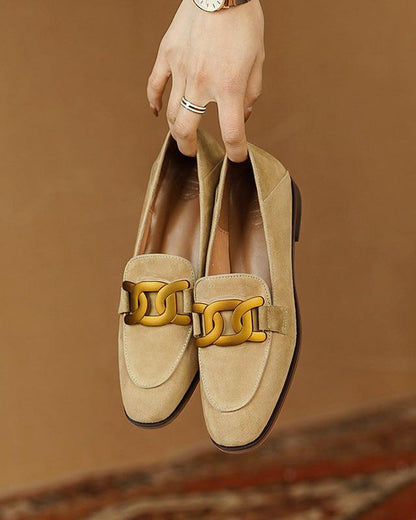Damen Loafer Wildleder Goldene Schnalle