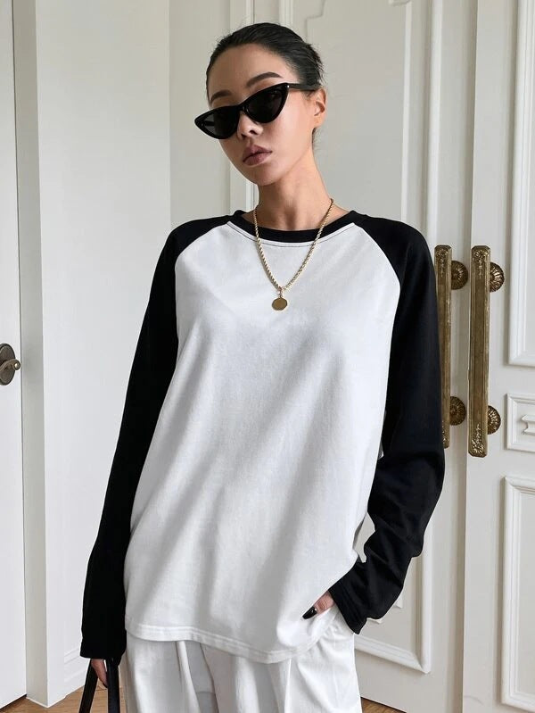 Damen Langarmshirt Kontrastärmel Norvielle