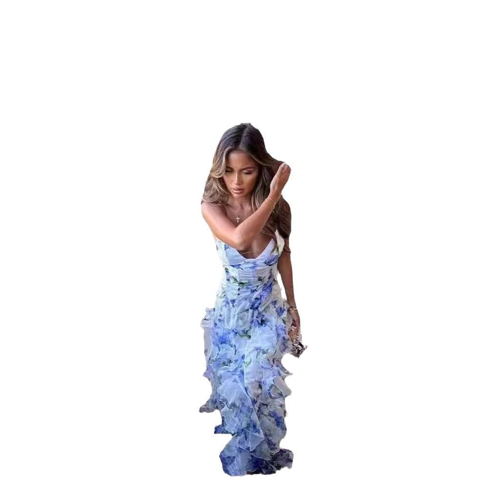 Damen Langarmkleid Florales Design Rüschen Norvielle