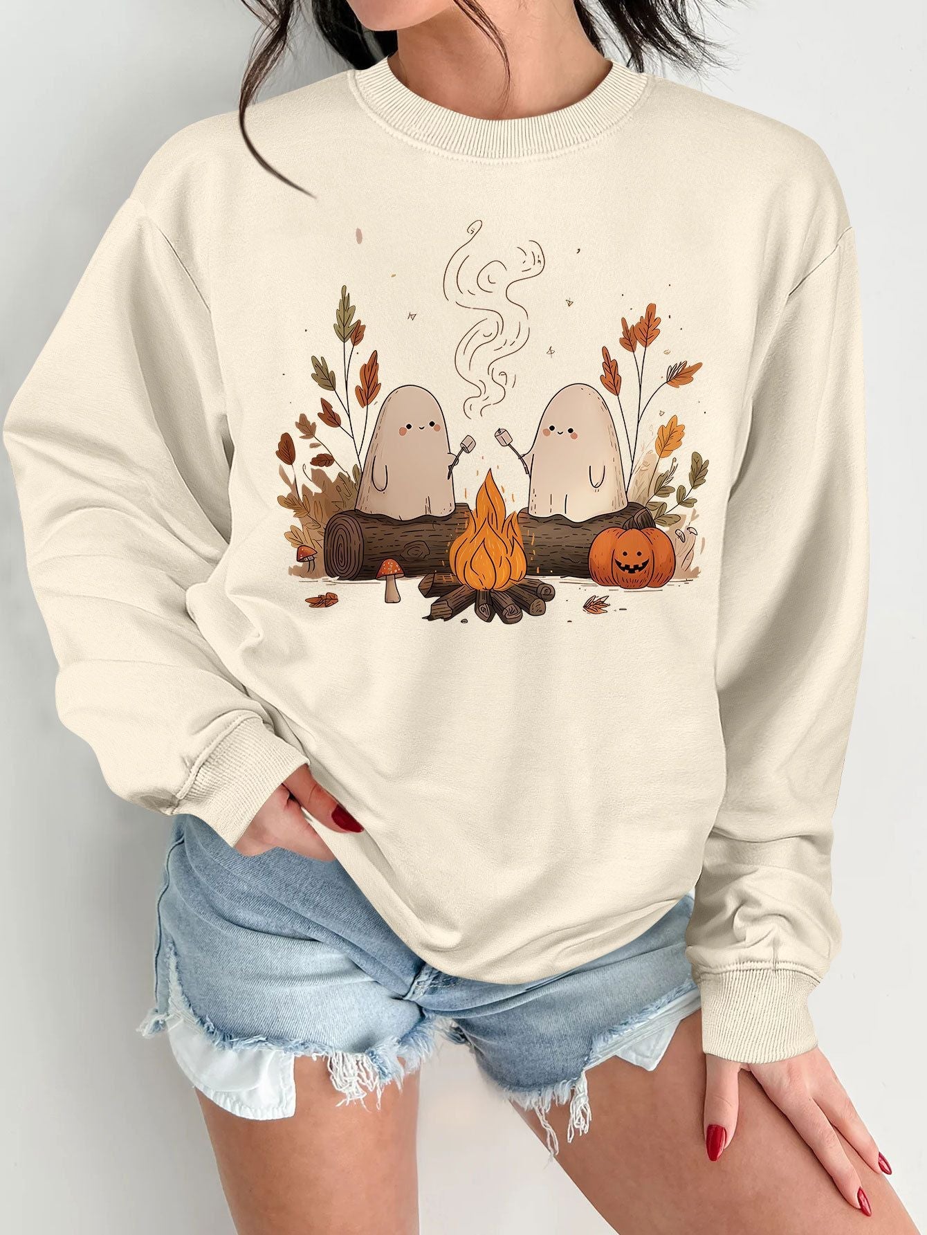 Damen Sweatshirt Gruselmotiv Bequem Norvielle