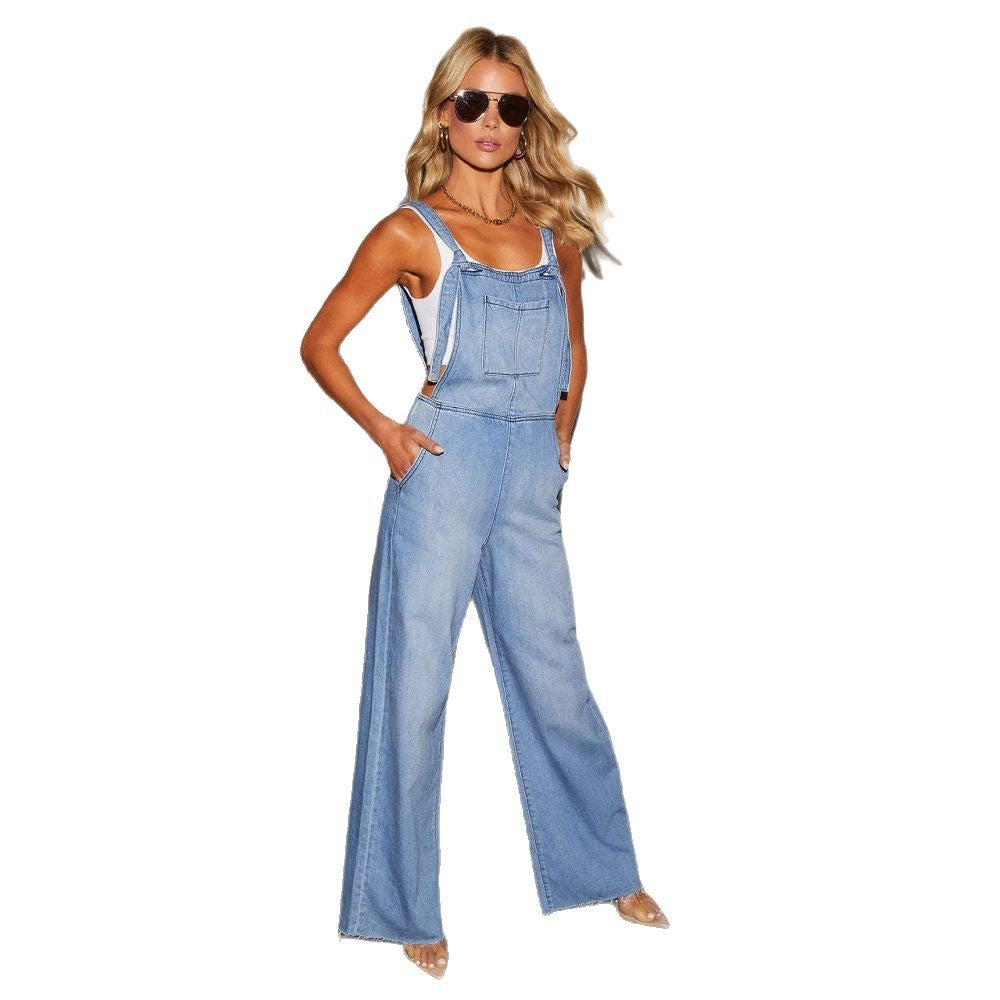 Damen Jeanslatzhose Weites Bein Praktische Taschen Norvielle