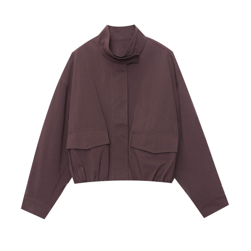 Damen Übergangsjacke Minimalistisch Hochkragen Praktische Taschen