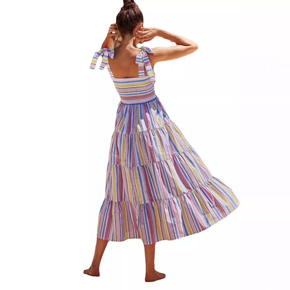 Damen Maxikleid Elastisch Gestreift Norvielle
