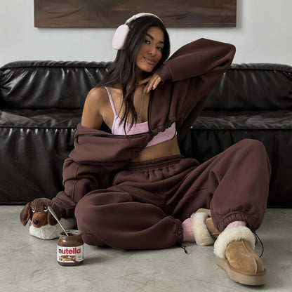 Damen Sportliche Cropped Hoodie und Jogginghose Norvielle