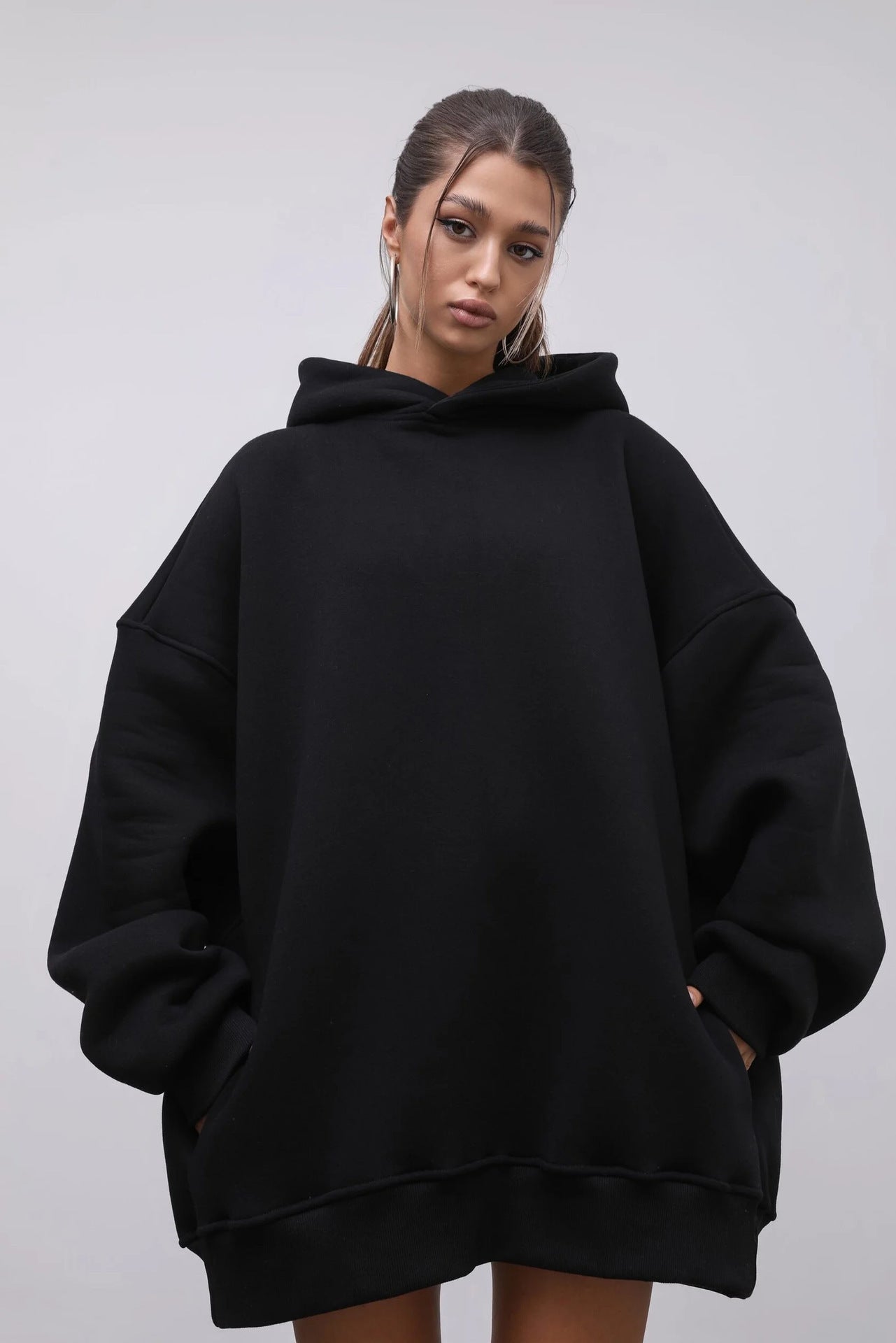 Damen Oversized Hoodie Hochgeschlossener Kragen Baumwolle