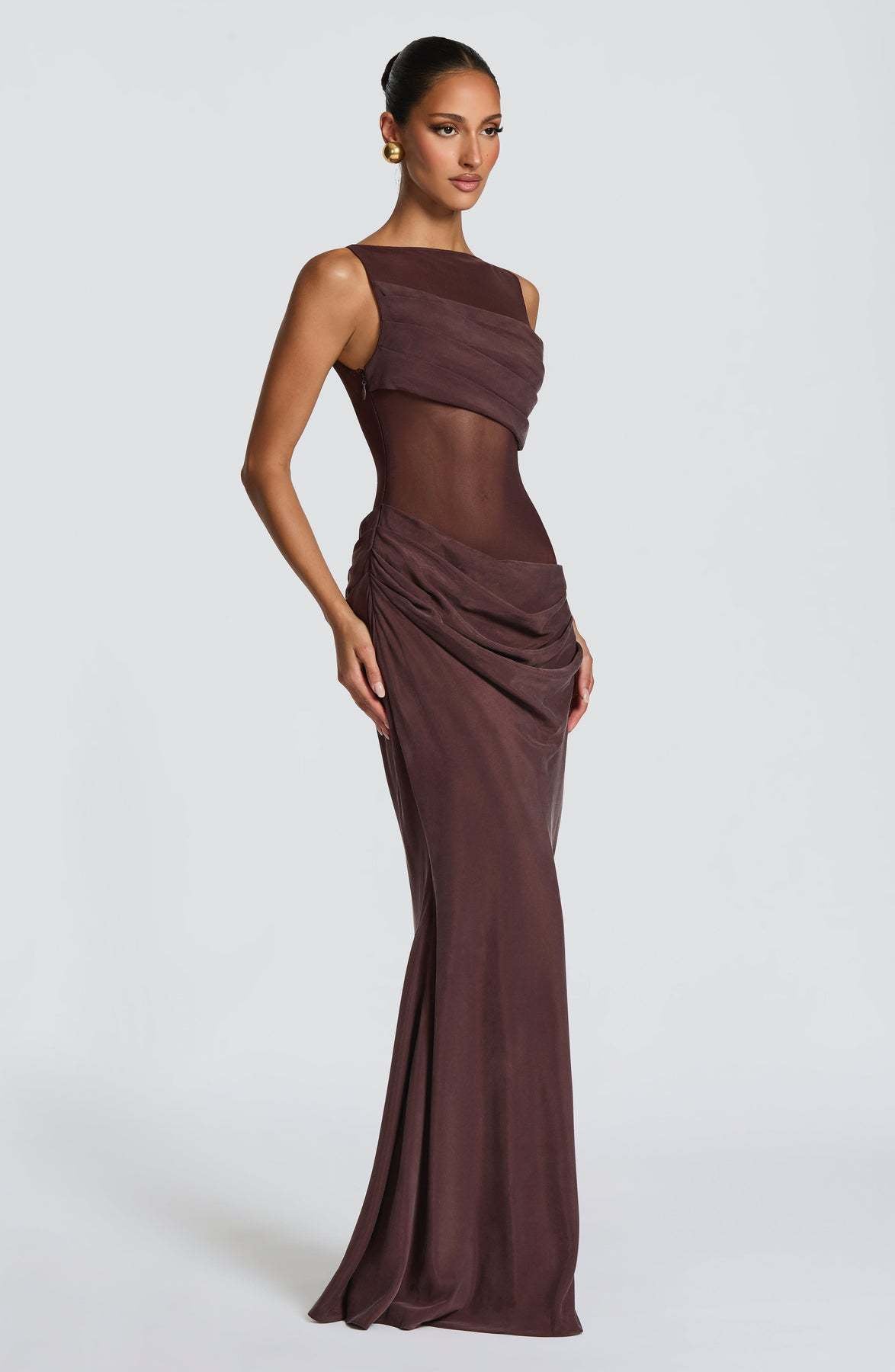 Damen Abendkleid Elegantes Rüschenkleid mit transparentem Oberteil