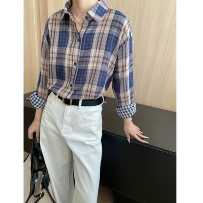 Damen Overshirt Kariert Modischer Schnitt Lässig