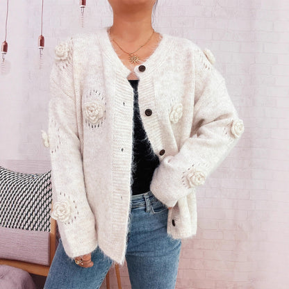 Damen Strickjacke mit Floralmuster und Knöpfen Norvielle