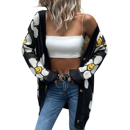 Damen Strickjacke Florales Design Lässig Beige