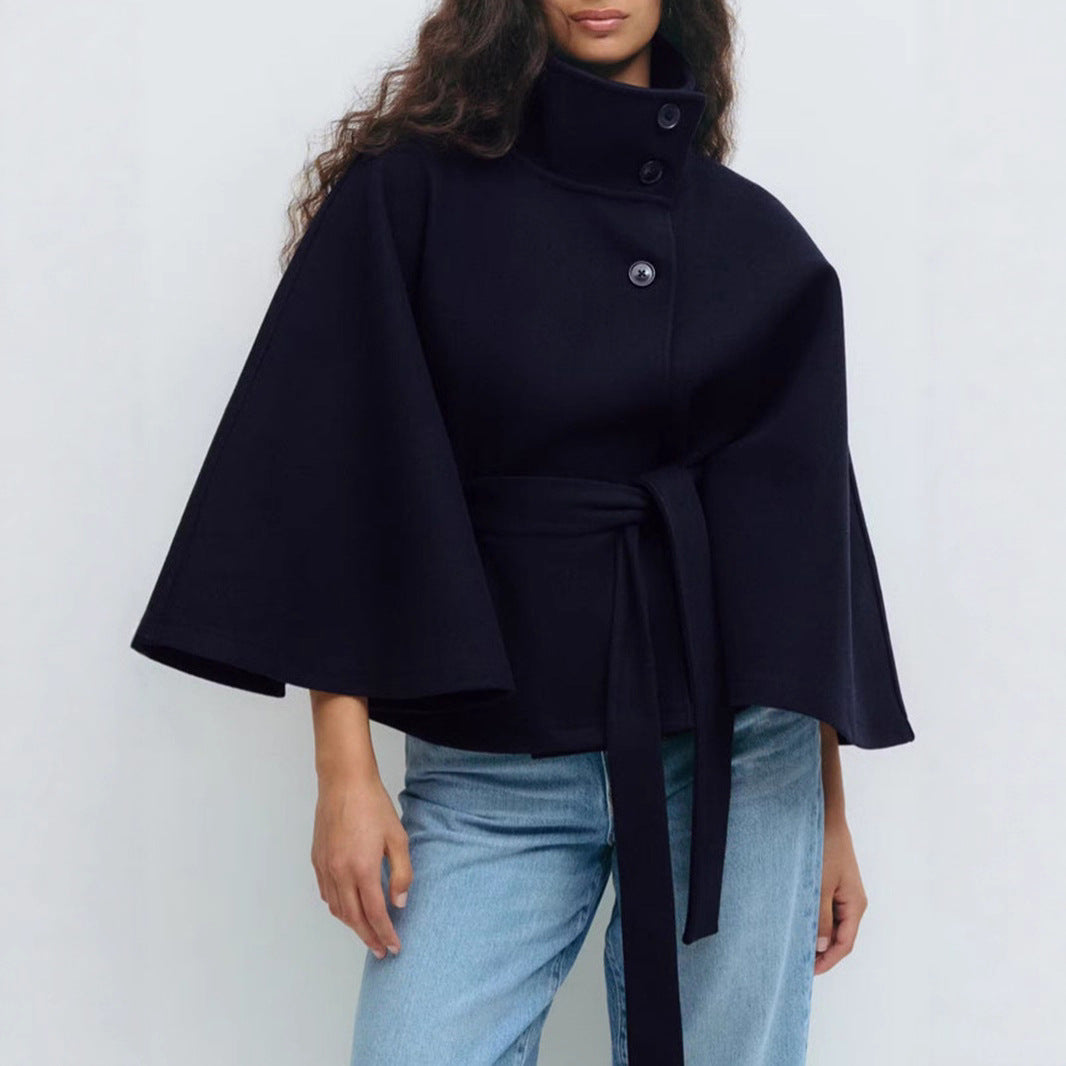 Damen Umhangjacke Norvielle Hochkragen Gürtel