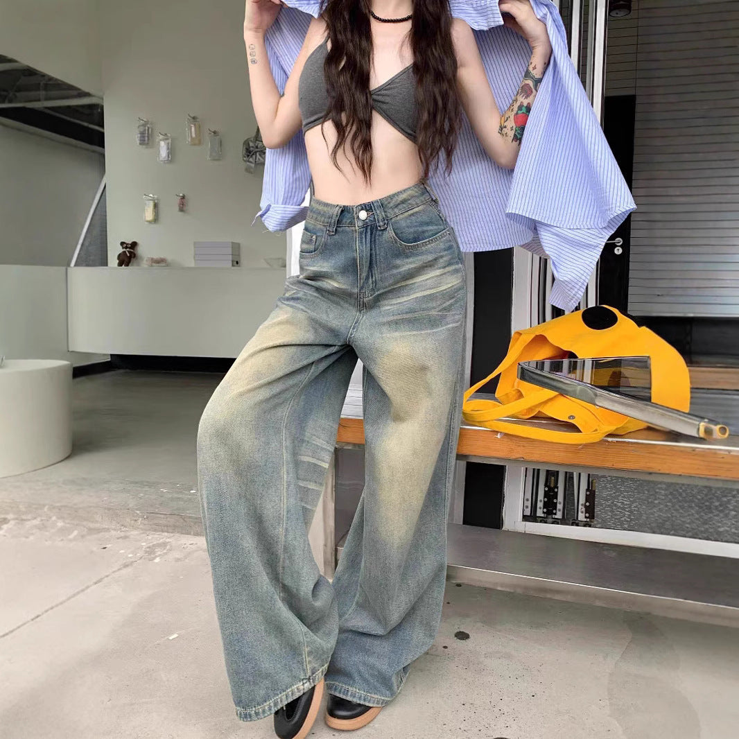 Damen Weite Jeans Vintage-Effekt