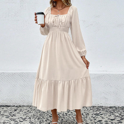 Damen Midi-Kleid Tailliert Rüschen Elegant