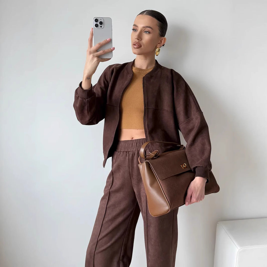 Damen Freizeitanzug-Set Cropped Oberteil Weite Hose Norvielle - Norvielle