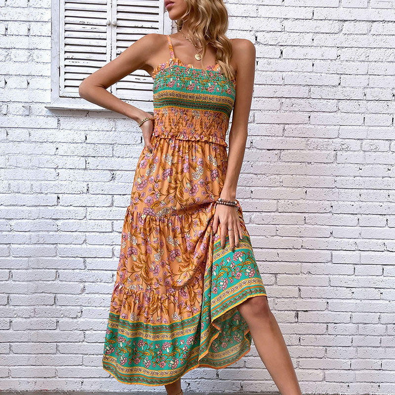 Damen Maxikleid Elastischer Taillenzug Florales Muster Norvielle - Norvielle
