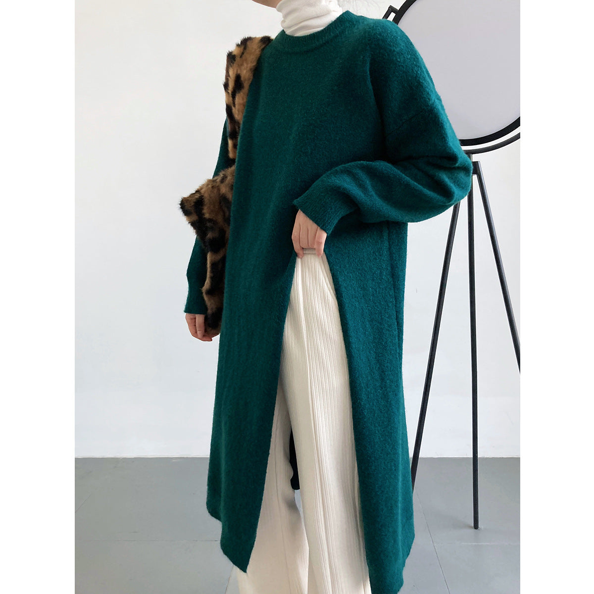 Damen Strickpullover Lang Lockere Passform Norvielle - Norvielle
