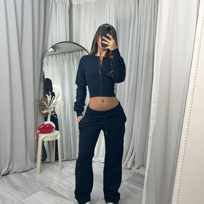 Damen Cropped Kapuzenjacke Jogginghose Set Norvielle