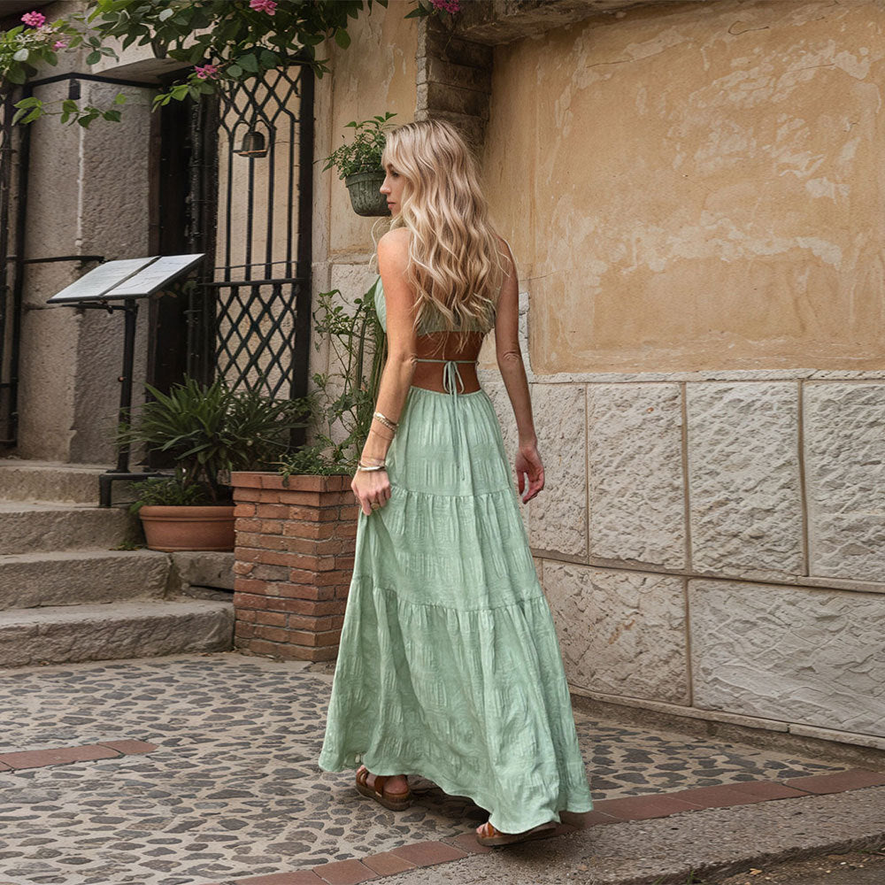 Damen Maxikleid Raffiniertes Cut-Out Design Elegantes Wickel