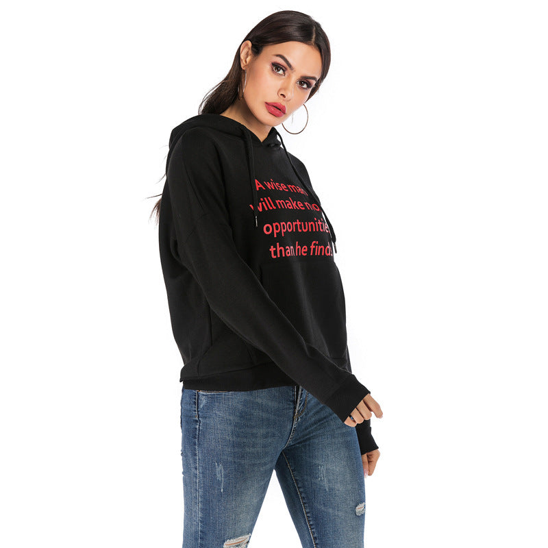 Damen Kapuzenpullover Statement-Print seitliche Taschen Beige