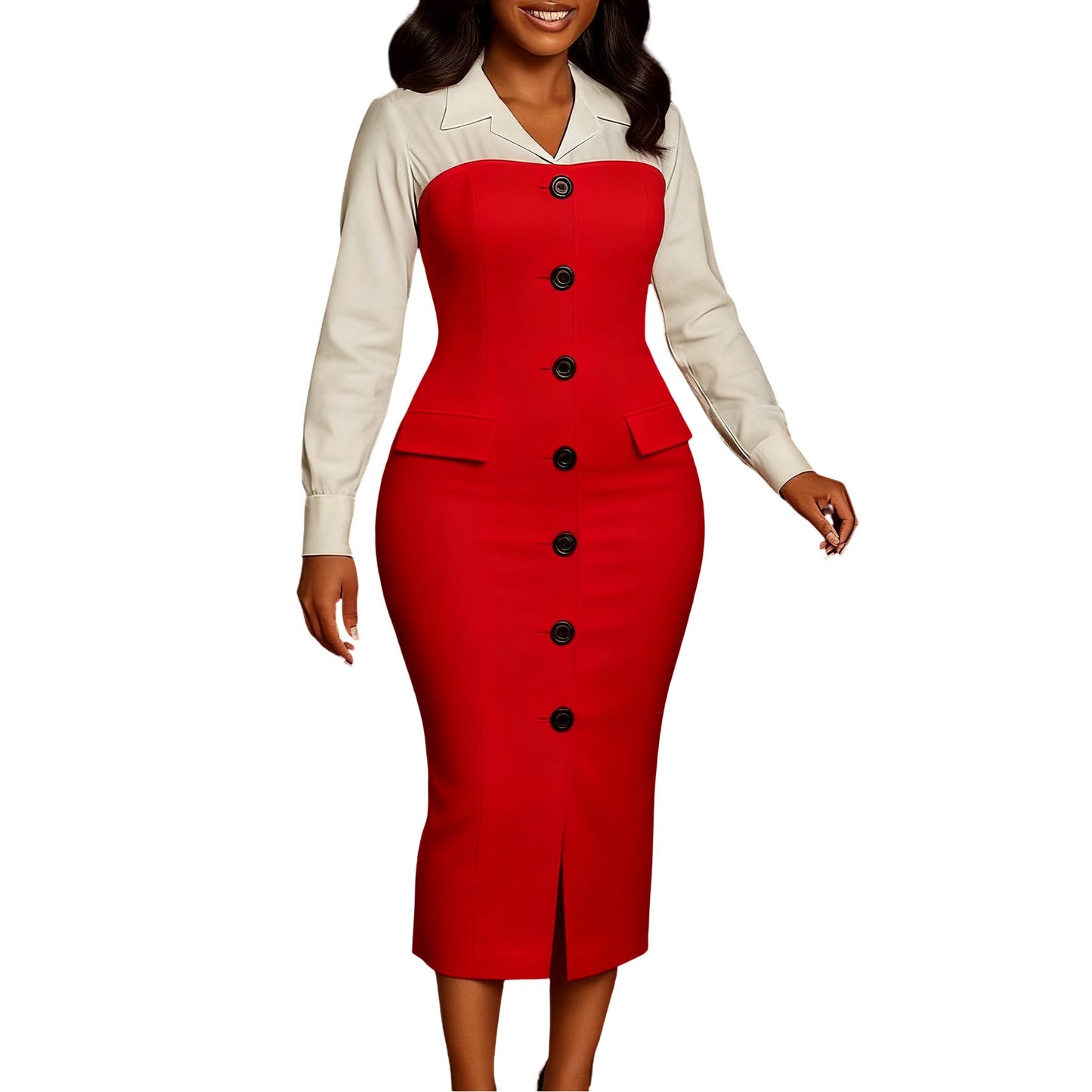 Damen Hemdkleid mit Knopfleiste und langen Ärmeln