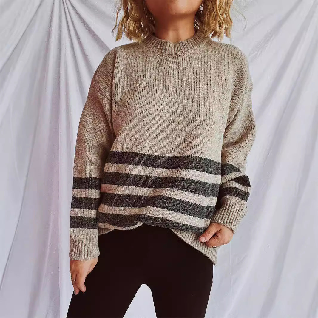 Damen Strickpullover Breites Streifenmuster Norvielle