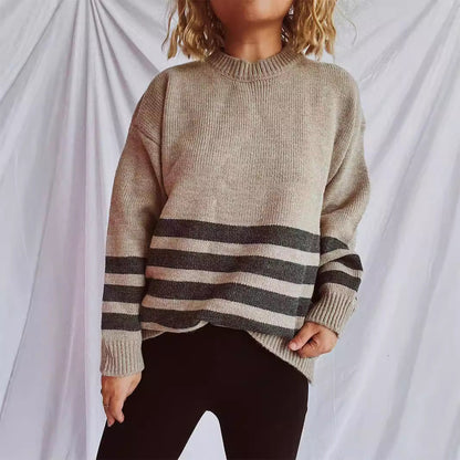 Damen Strickpullover Breites Streifenmuster Norvielle