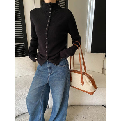 Damen Strickpullover Norvielle mit Knöpfen und hohem Kragen