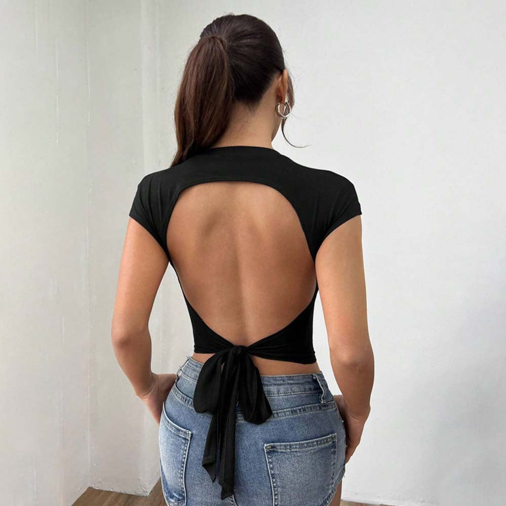Damen Crop- Figurbetont Cut-Out-Ärmel Norvielle