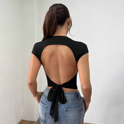Damen Crop- Figurbetont Cut-Out-Ärmel Norvielle