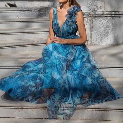 Damen Maxikleid aus Chiffon mit Rüschendetails blickdicht