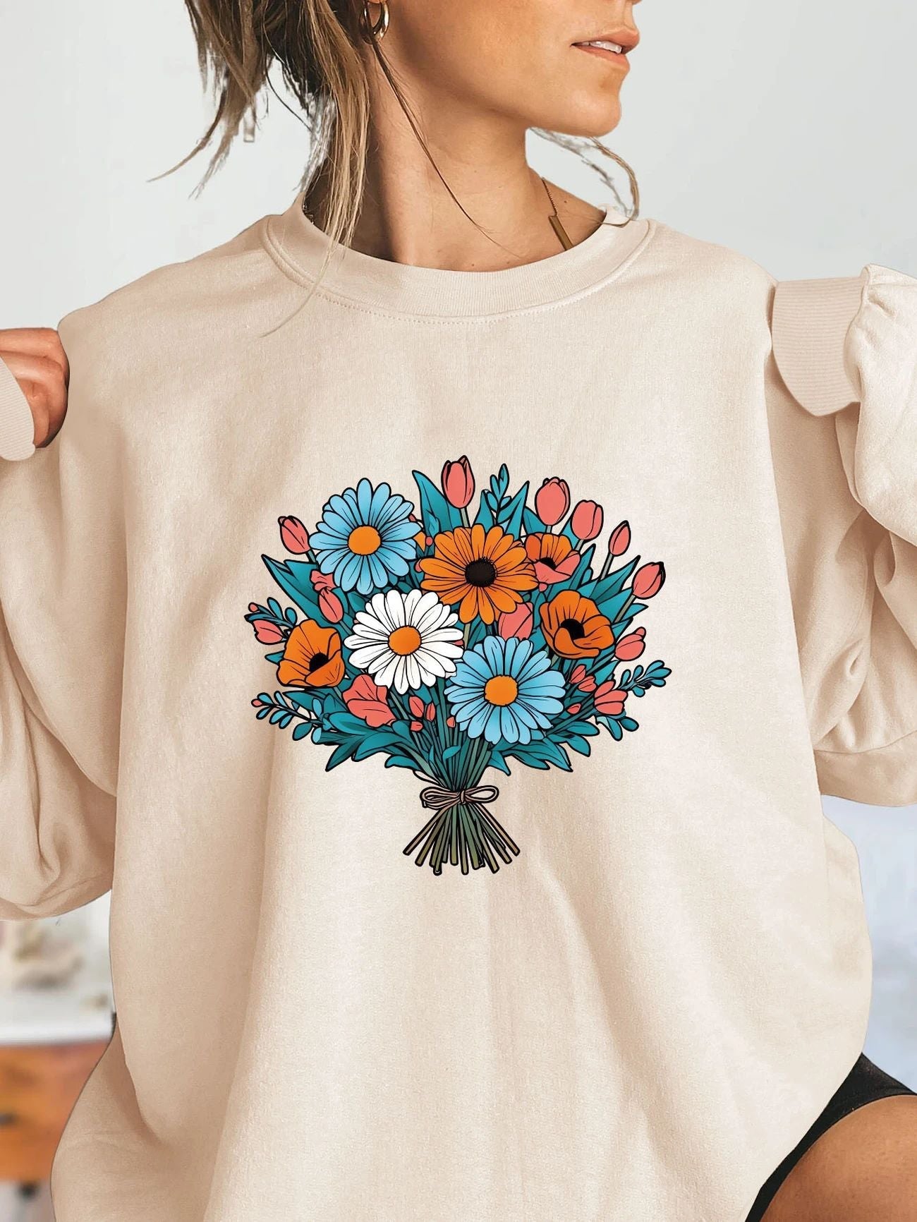 Damen Oversized Sweatshirt Florale Grafik Norvielle