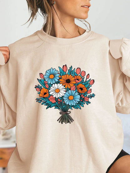 Damen Oversized Sweatshirt Florale Grafik Norvielle